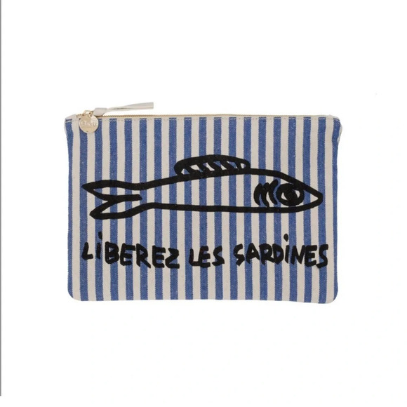 Clare V Liberez les Sardines Pouch Blue